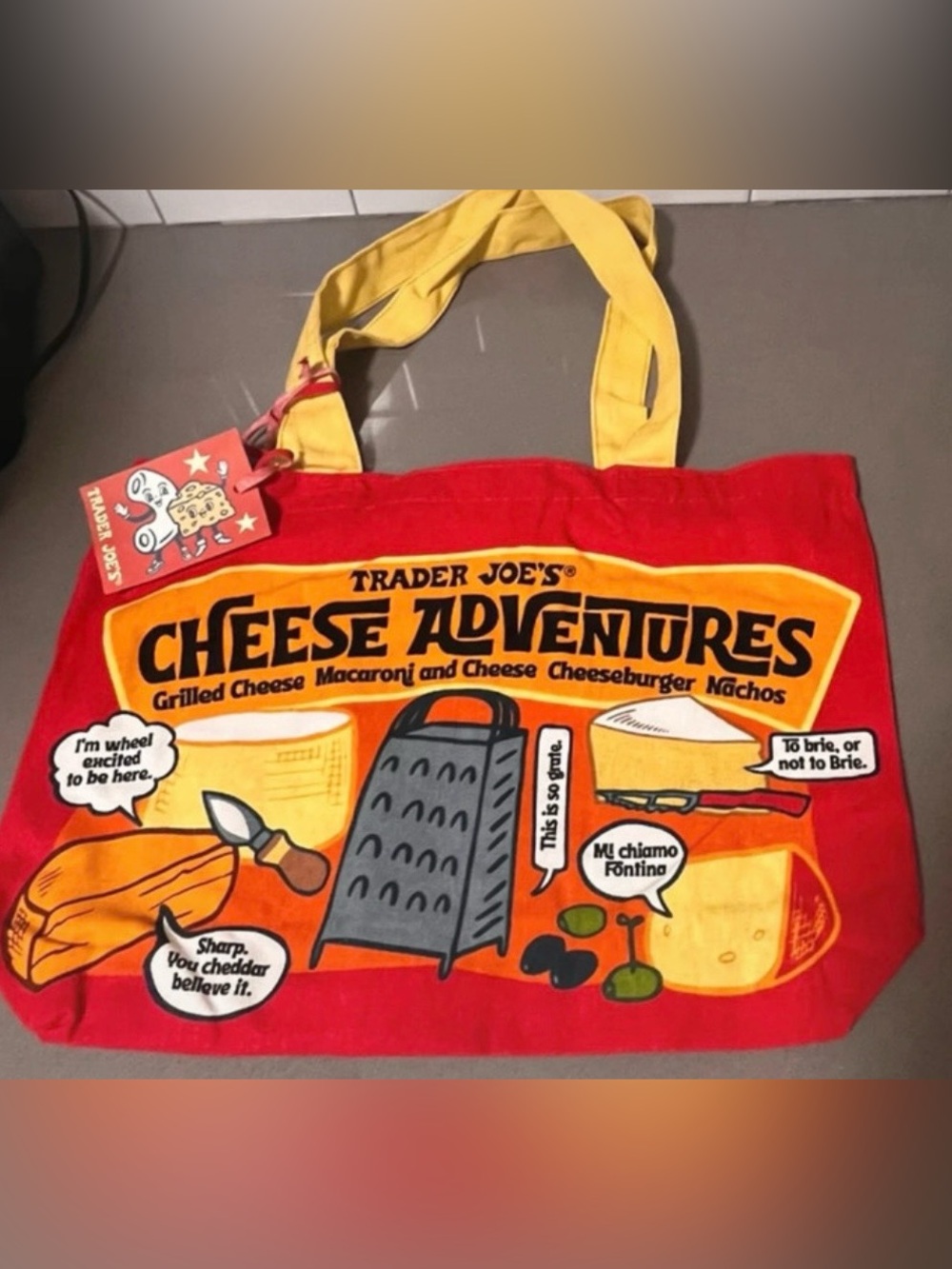 Trader Joe’s Cheese Adventures Reusable Tote Bag NWT ❤️💛🧀
